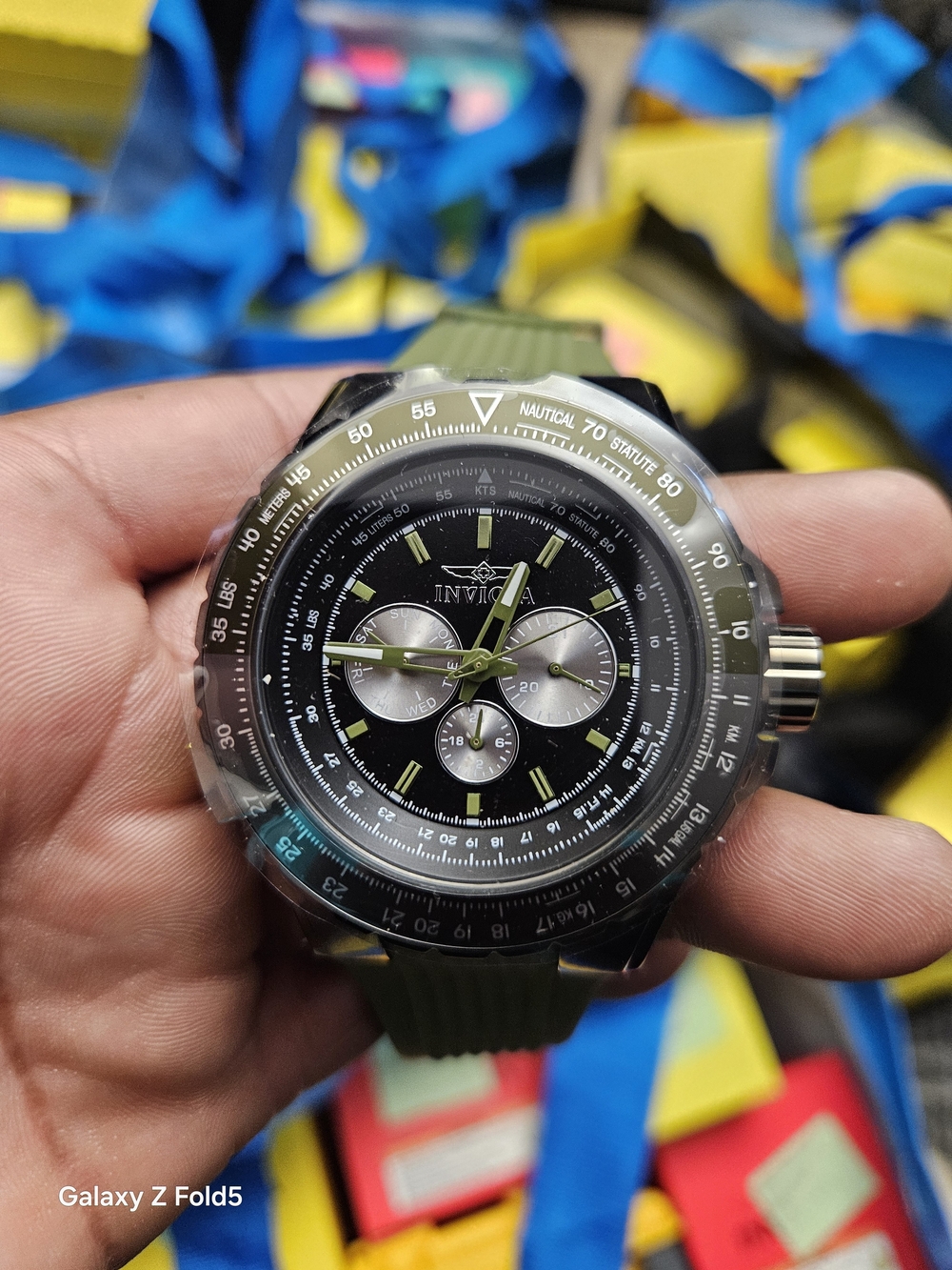 Invicta Men's Black Dial Chronograph with Olive Green Strap 50mm